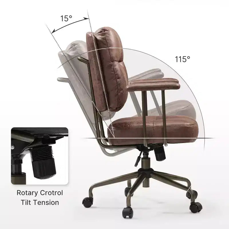 Sedia da ufficio ergonomica in finta pelle scamosciata di ispirazione vintage con braccioli regolabili e girevole