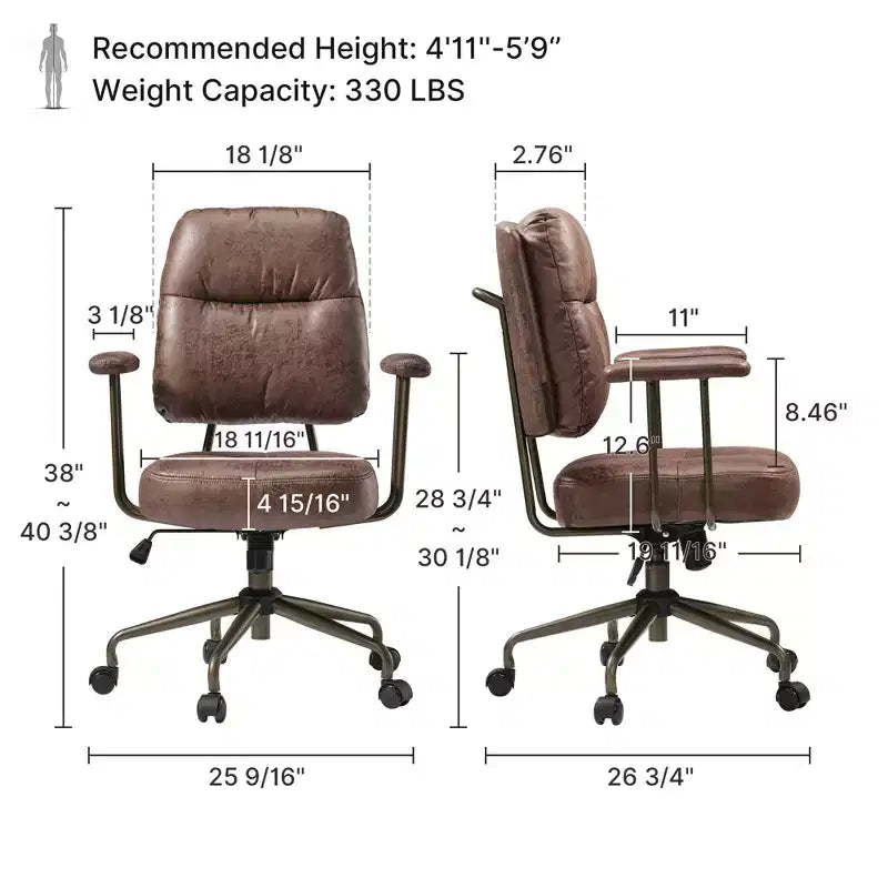 Sedia da ufficio ergonomica in finta pelle scamosciata di ispirazione vintage con braccioli regolabili e girevole