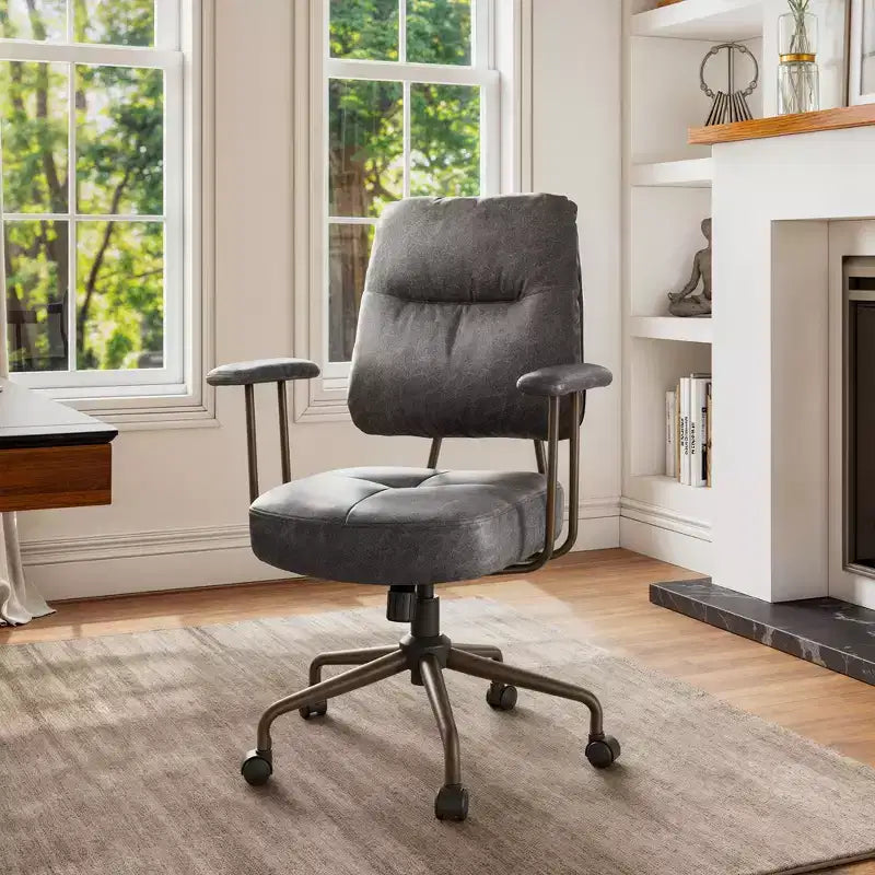 Sedia da ufficio ergonomica in finta pelle scamosciata di ispirazione vintage con braccioli regolabili e girevole