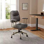 Sedia da ufficio ergonomica in finta pelle scamosciata di ispirazione vintage con braccioli regolabili e girevole
