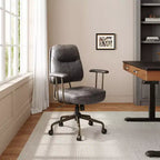 Sedia da ufficio ergonomica in finta pelle scamosciata di ispirazione vintage con braccioli regolabili e girevole