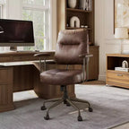 Sedia da ufficio ergonomica in finta pelle scamosciata di ispirazione vintage con braccioli regolabili e girevole