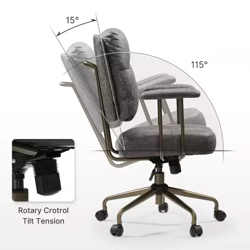 Sedia da ufficio ergonomica in finta pelle scamosciata di ispirazione vintage con braccioli regolabili e girevole