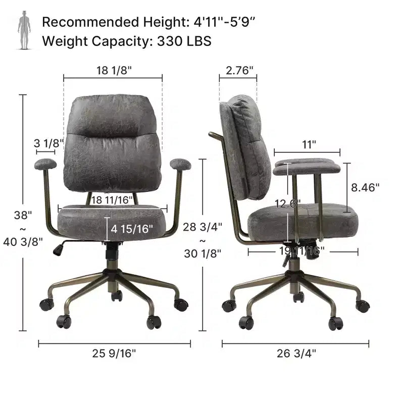 Sedia da ufficio ergonomica in finta pelle scamosciata di ispirazione vintage con braccioli regolabili e girevole
