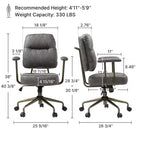 Sedia da ufficio ergonomica in finta pelle scamosciata di ispirazione vintage con braccioli regolabili e girevole