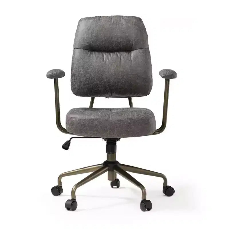 Sedia da ufficio ergonomica in finta pelle scamosciata di ispirazione vintage con braccioli regolabili e girevole