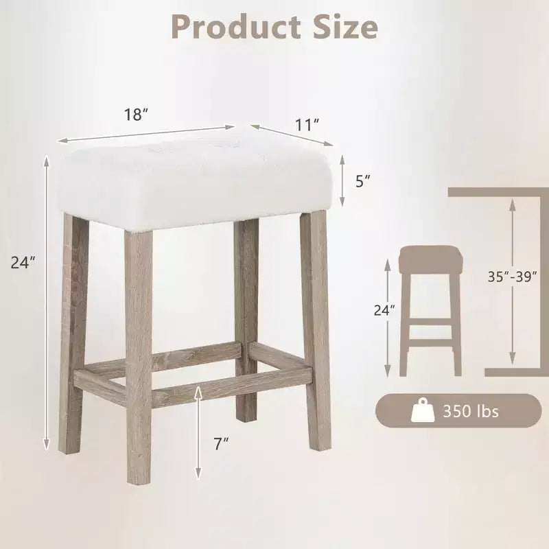 Set di 2/4 sgabelli da bar senza schienale ad altezza bancone con poggiapiedi e gambe in legno di gomma – Moderno
