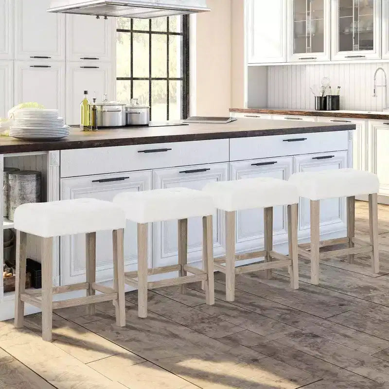 Set di 2/4 sgabelli da bar senza schienale ad altezza bancone con poggiapiedi e gambe in legno di gomma – Moderno