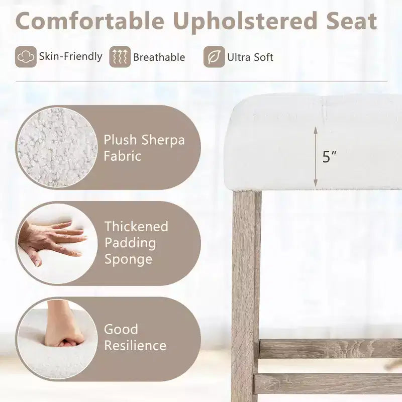 Set di 2/4 sgabelli da bar senza schienale ad altezza bancone con poggiapiedi e gambe in legno di gomma – Moderno