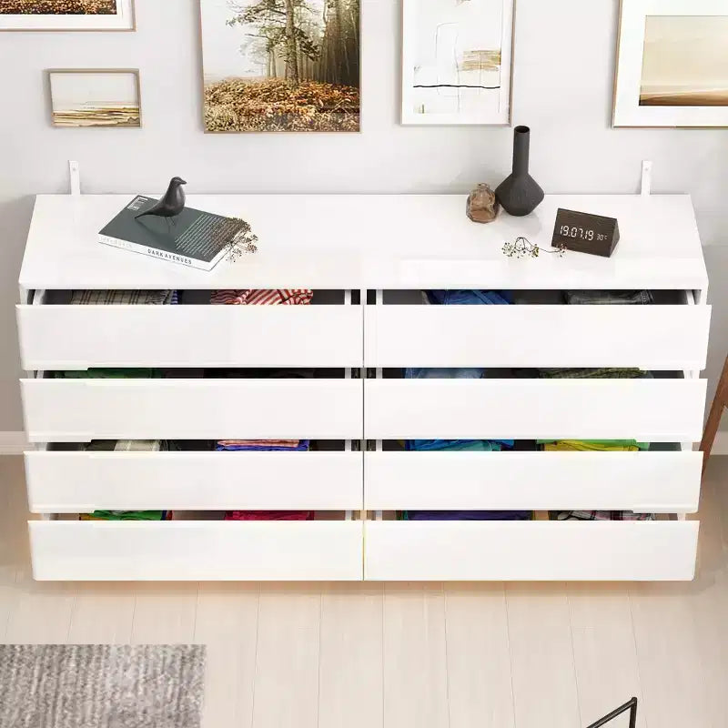 Comò moderno a 8 cassetti con illuminazione LED sottostante – Cassettiera finitura lucida