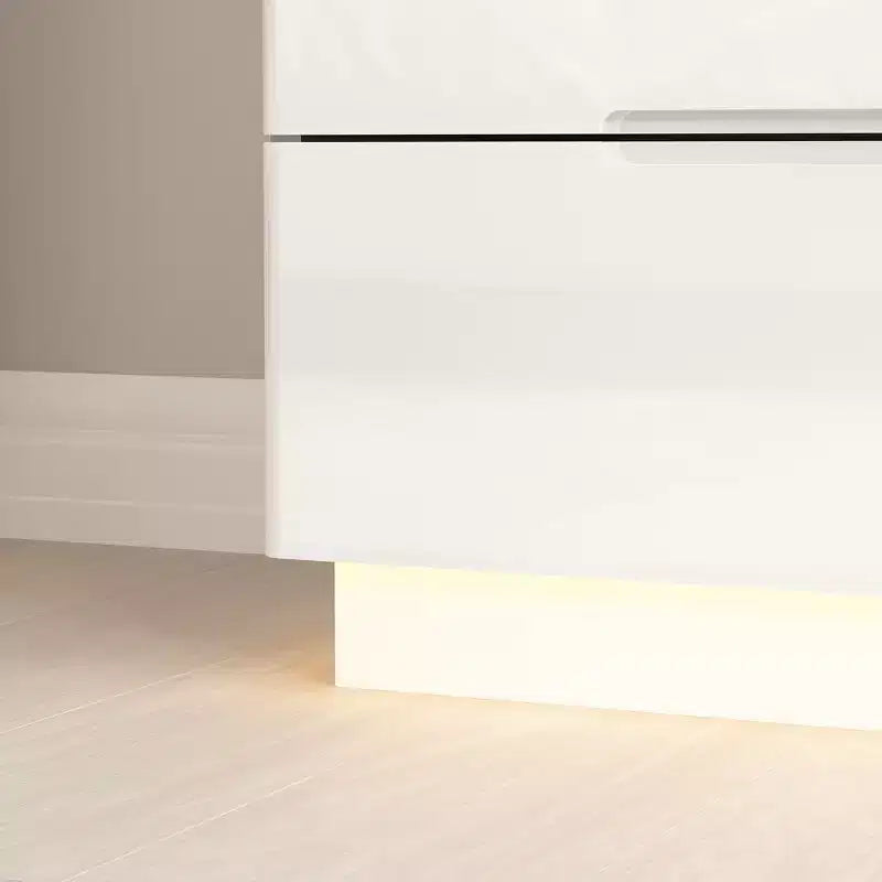 Comò moderno a 8 cassetti con illuminazione LED sottostante – Cassettiera finitura lucida