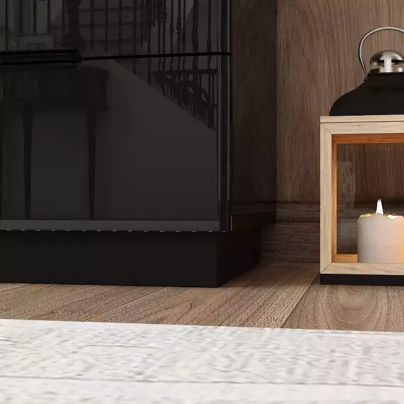 Comò moderno a 8 cassetti con illuminazione LED sottostante – Cassettiera finitura lucida