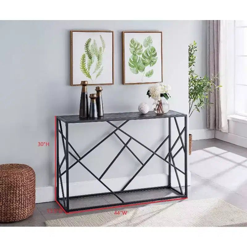 Consolle Moderna – Struttura in Metallo Nero e Piano in Legno Grigio per Ingressi e Salotti