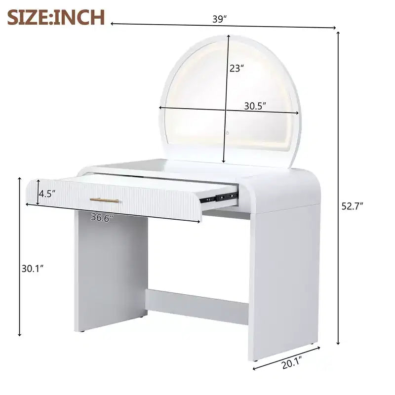 40W Tavolo da toeletta bianco con specchio LED Touch Screen e cassetto grande