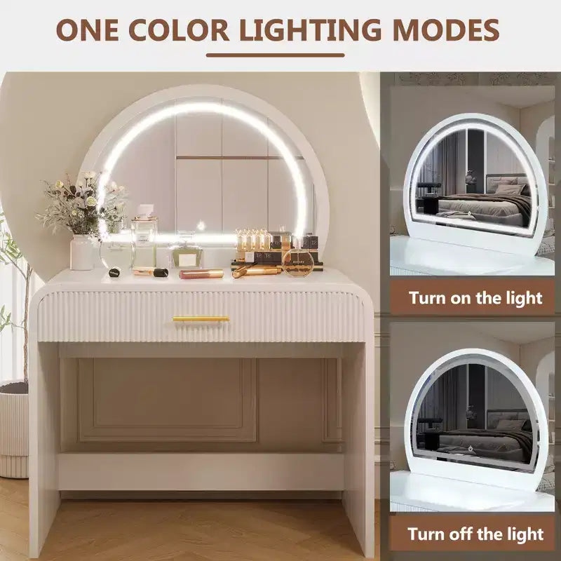 40W Tavolo da toeletta bianco con specchio LED Touch Screen e cassetto grande