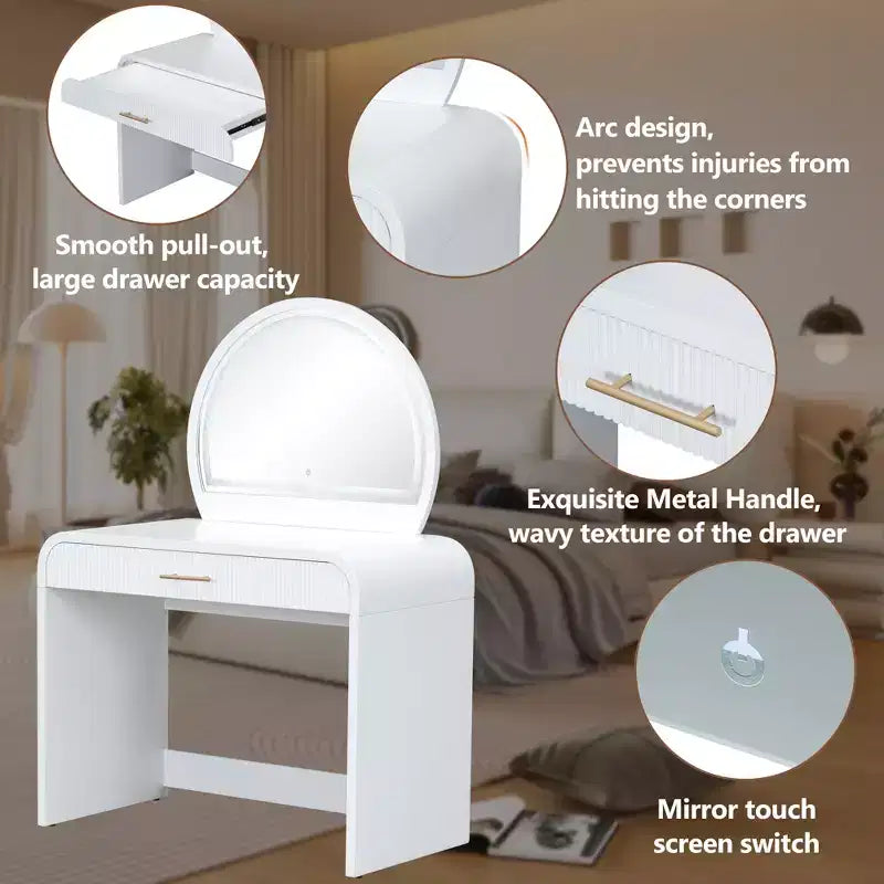40W Tavolo da toeletta bianco con specchio LED Touch Screen e cassetto grande