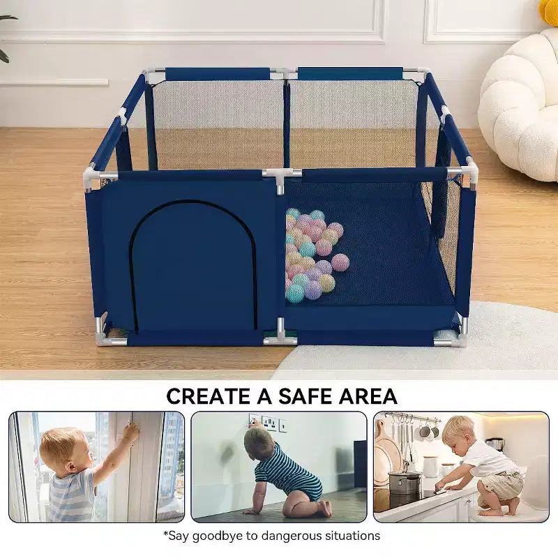 Box recinzione per neonati a 4 pannelli 127x127 cm – Spazioso e sicuro box portatile con canestro da basket