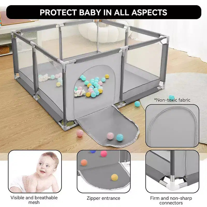 Box recinzione per neonati a 4 pannelli 127x127 cm – Spazioso e sicuro box portatile con canestro da basket