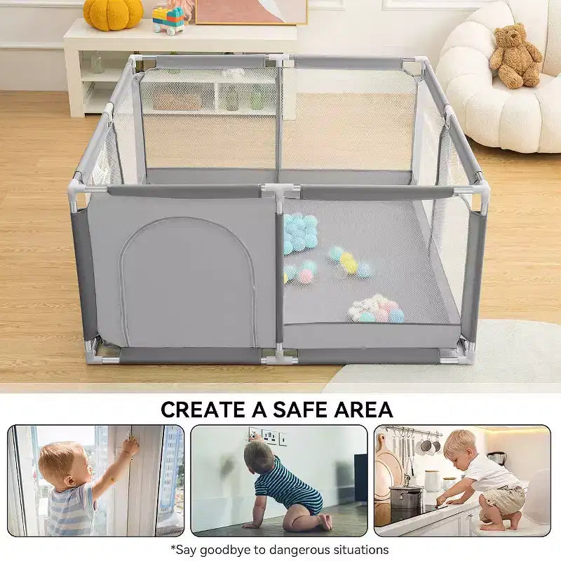 Box recinzione per neonati a 4 pannelli 127x127 cm – Spazioso e sicuro box portatile con canestro da basket