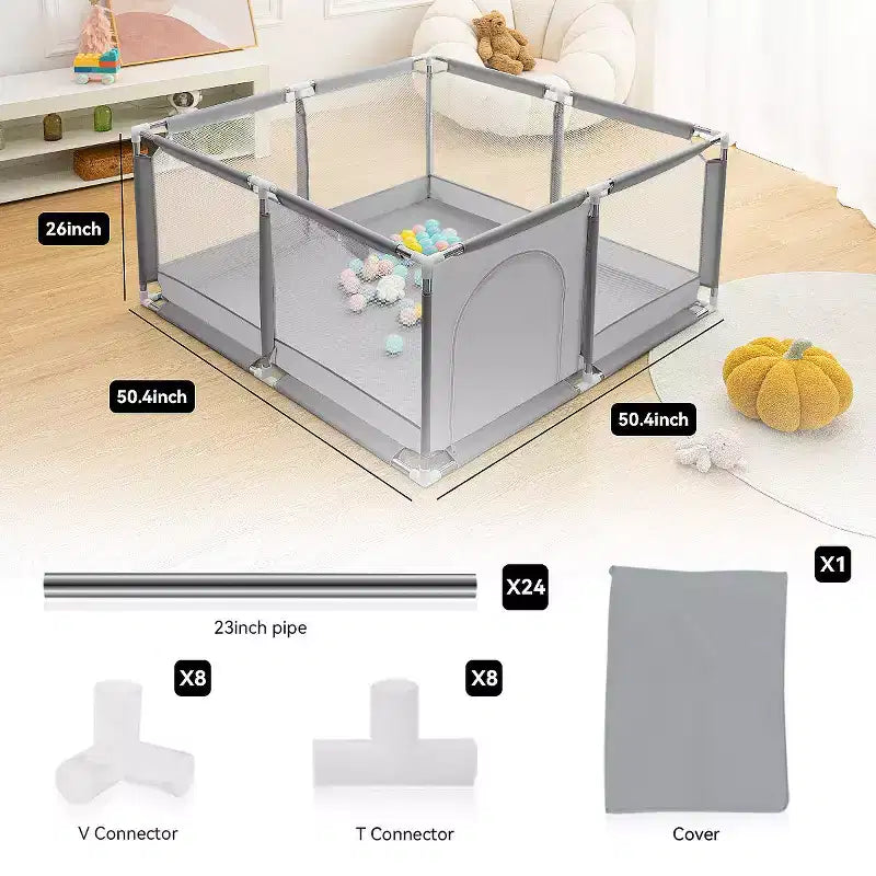Box recinzione per neonati a 4 pannelli 127x127 cm – Spazioso e sicuro box portatile con canestro da basket