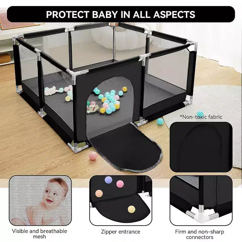 Box recinzione per neonati a 4 pannelli 127x127 cm – Spazioso e sicuro box portatile con canestro da basket