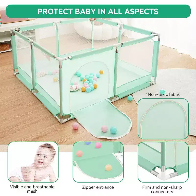 Box recinzione per neonati a 4 pannelli 127x127 cm – Spazioso e sicuro box portatile con canestro da basket