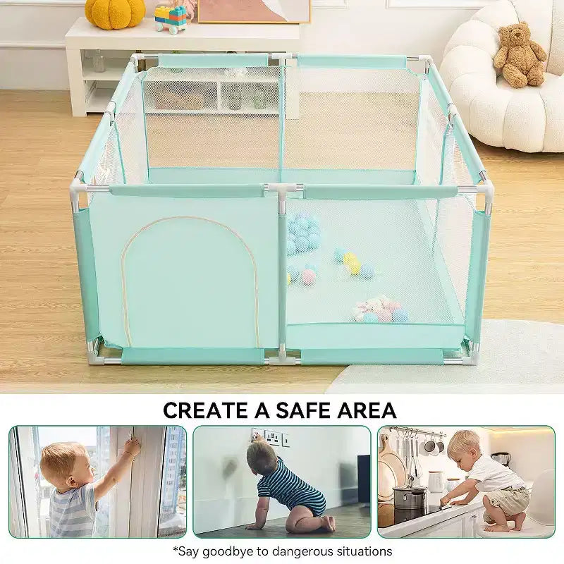 Box recinzione per neonati a 4 pannelli 127x127 cm – Spazioso e sicuro box portatile con canestro da basket