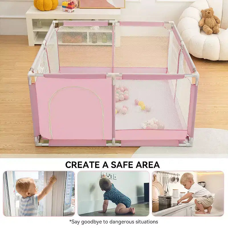 Box recinzione per neonati a 4 pannelli 127x127 cm – Spazioso e sicuro box portatile con canestro da basket