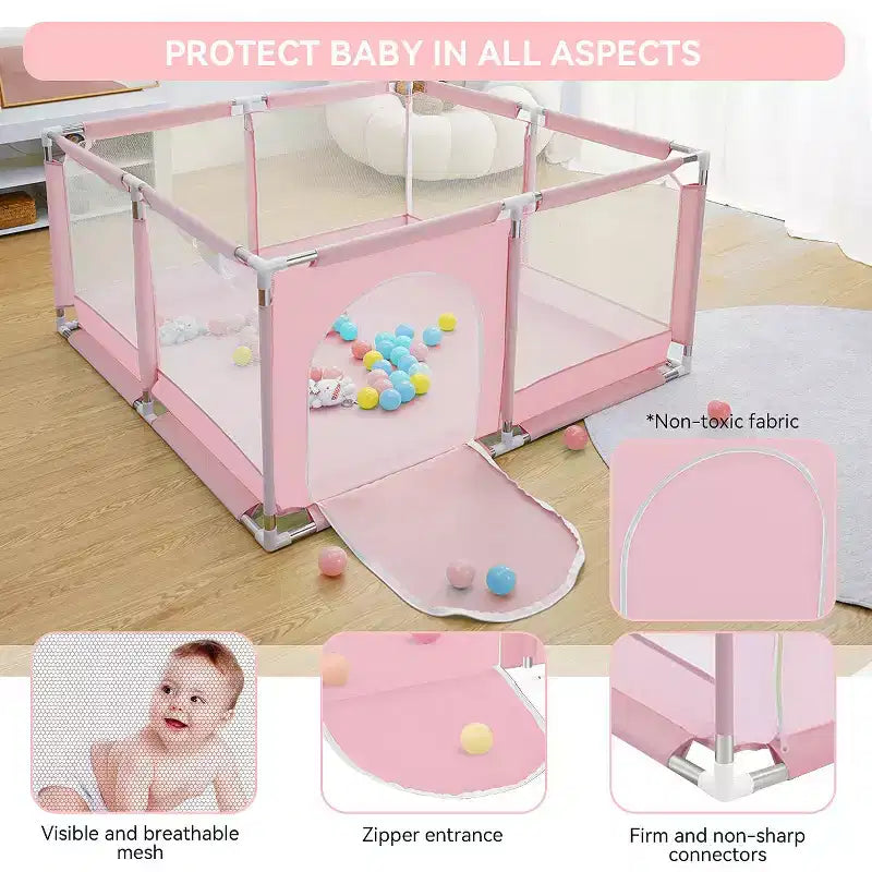 Box recinzione per neonati a 4 pannelli 127x127 cm – Spazioso e sicuro box portatile con canestro da basket