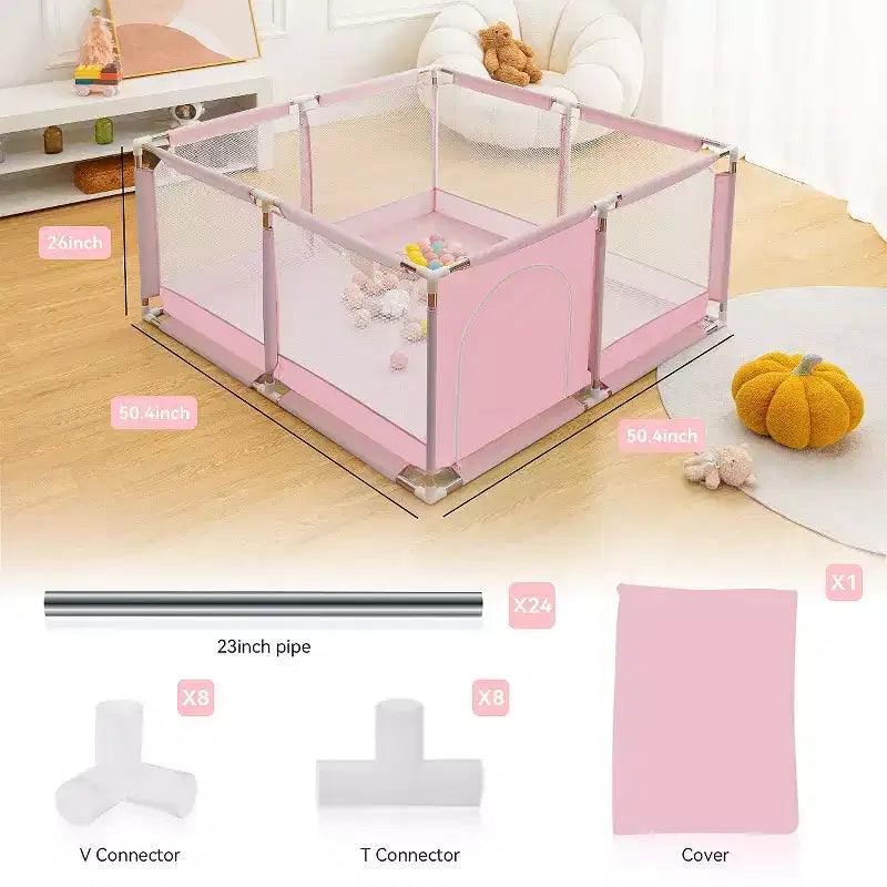 Box recinzione per neonati a 4 pannelli 127x127 cm – Spazioso e sicuro box portatile con canestro da basket