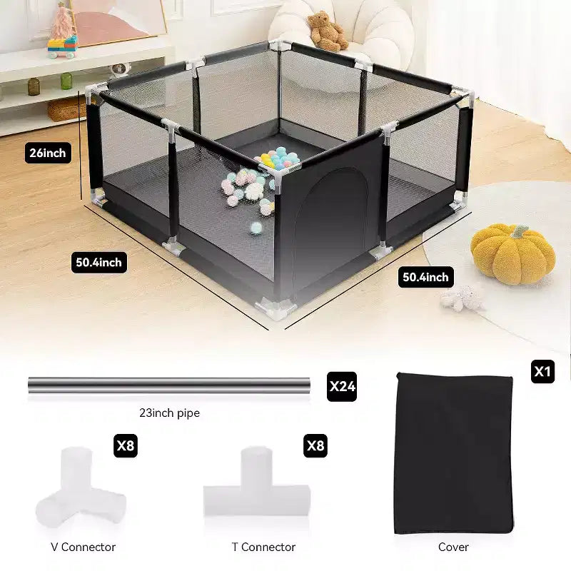 Box recinzione per neonati a 4 pannelli 127x127 cm – Spazioso e sicuro box portatile con canestro da basket