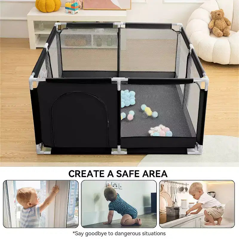 Box recinzione per neonati a 4 pannelli 127x127 cm – Spazioso e sicuro box portatile con canestro da basket