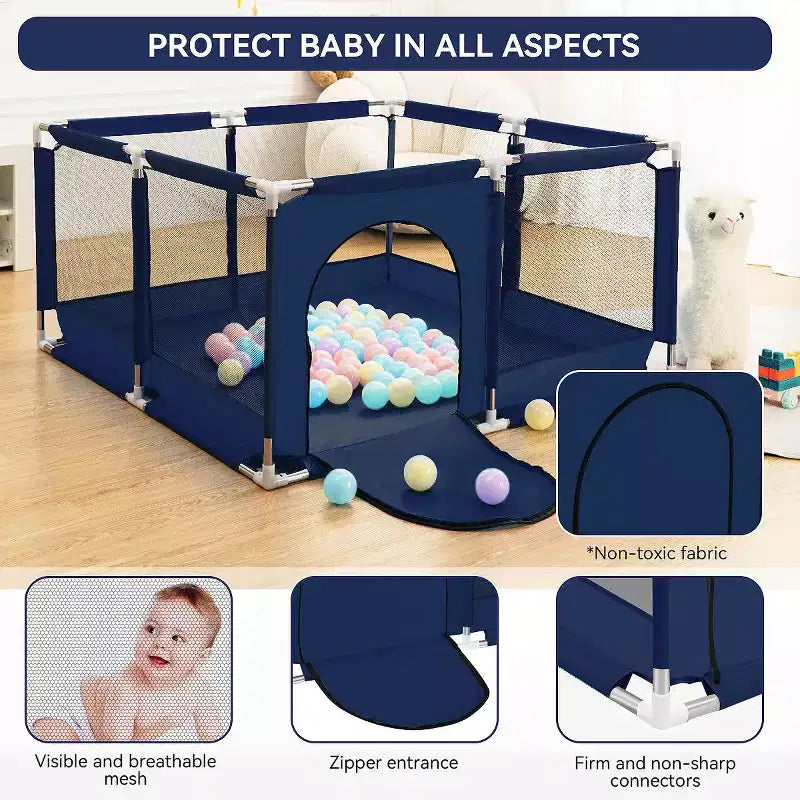 Box recinzione per neonati a 4 pannelli 127x127 cm – Spazioso e sicuro box portatile con canestro da basket