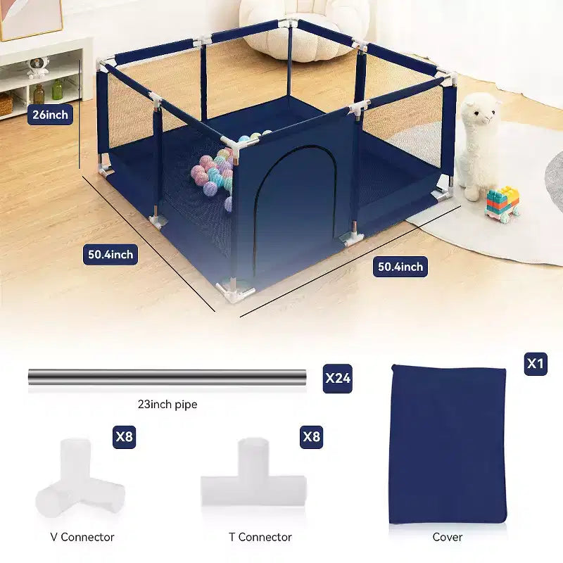 Box recinzione per neonati a 4 pannelli 127x127 cm – Spazioso e sicuro box portatile con canestro da basket