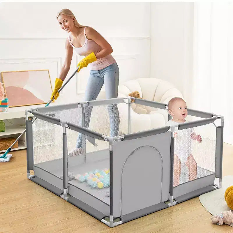 Box recinzione per neonati a 4 pannelli 127x127 cm – Spazioso e sicuro box portatile con canestro da basket