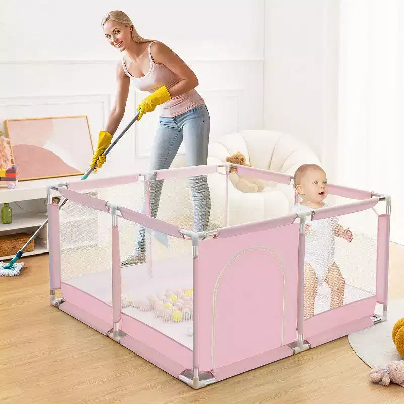 Box recinzione per neonati a 4 pannelli 127x127 cm – Spazioso e sicuro box portatile con canestro da basket