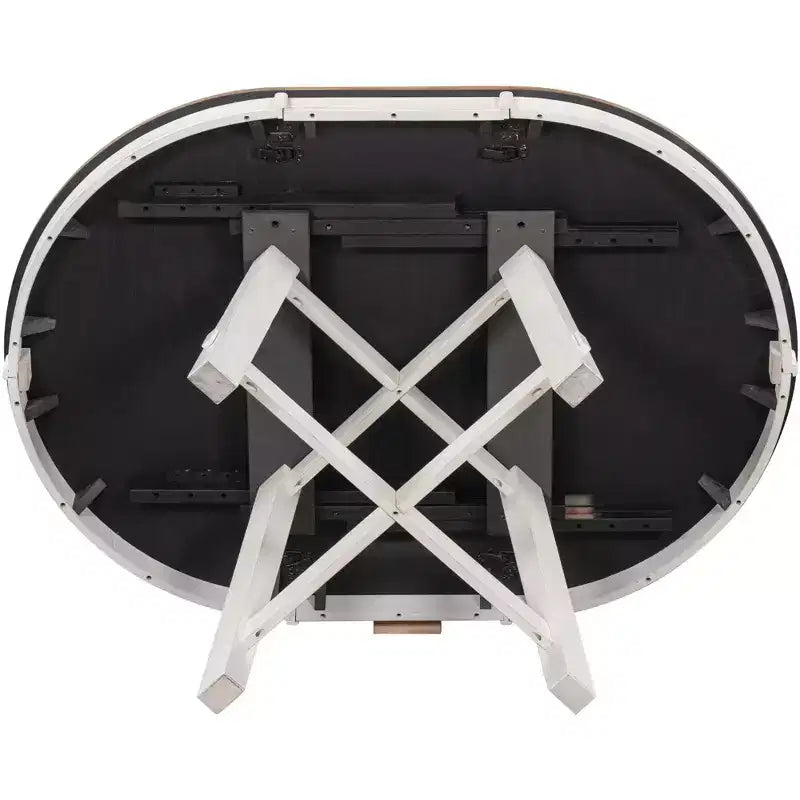 Tavolo da pranzo rotondo allungabile stile rustico con base a X e prolunga da 40 cm – 6 posti a sedere