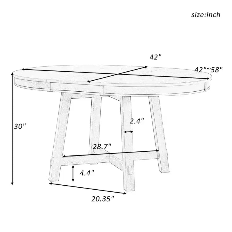 Tavolo da pranzo rotondo allungabile stile rustico con base a X e prolunga da 40 cm – 6 posti a sedere