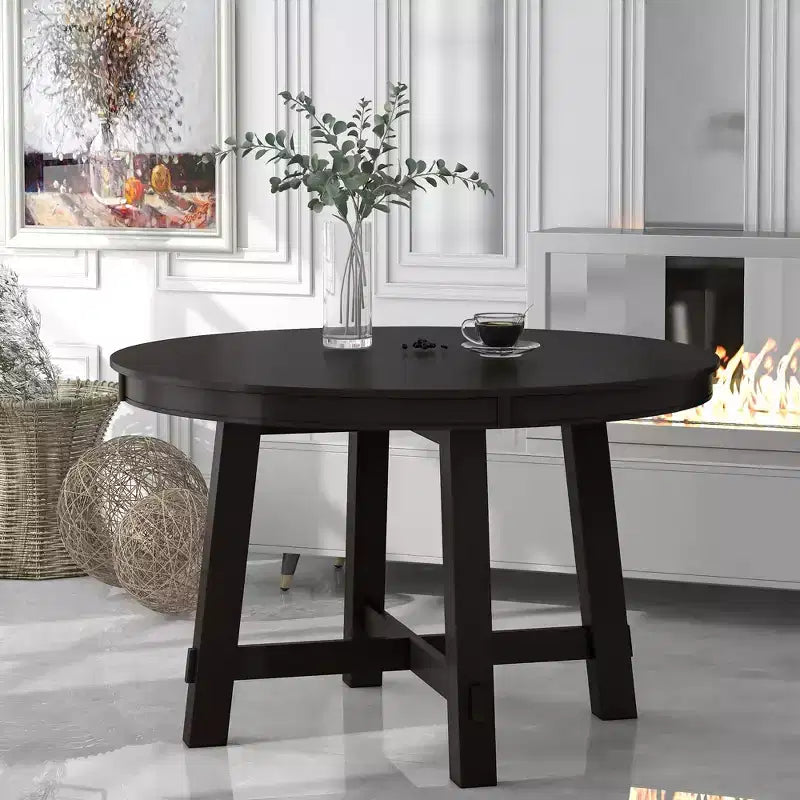 Tavolo da pranzo rotondo allungabile stile rustico con base a X e prolunga da 40 cm – 6 posti a sedere