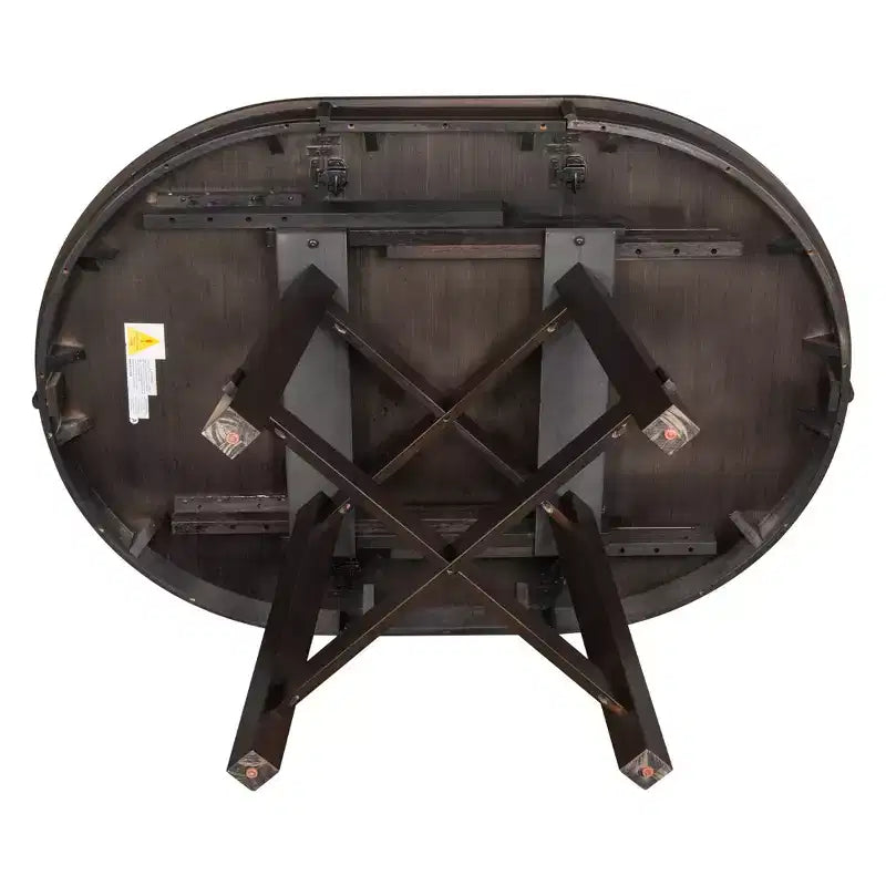 Tavolo da pranzo rotondo allungabile stile rustico con base a X e prolunga da 40 cm – 6 posti a sedere