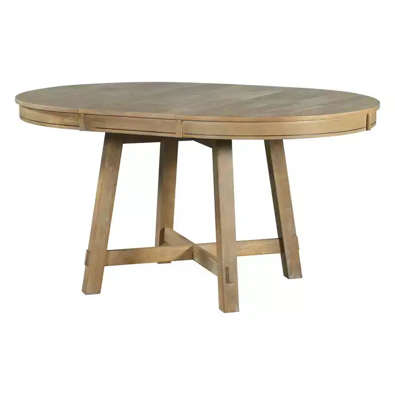 Tavolo da pranzo rotondo allungabile stile rustico con base a X e prolunga da 40 cm – 6 posti a sedere