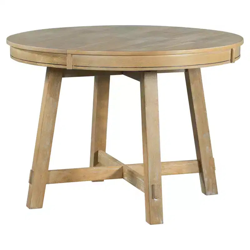 Tavolo da pranzo rotondo allungabile stile rustico con base a X e prolunga da 40 cm – 6 posti a sedere