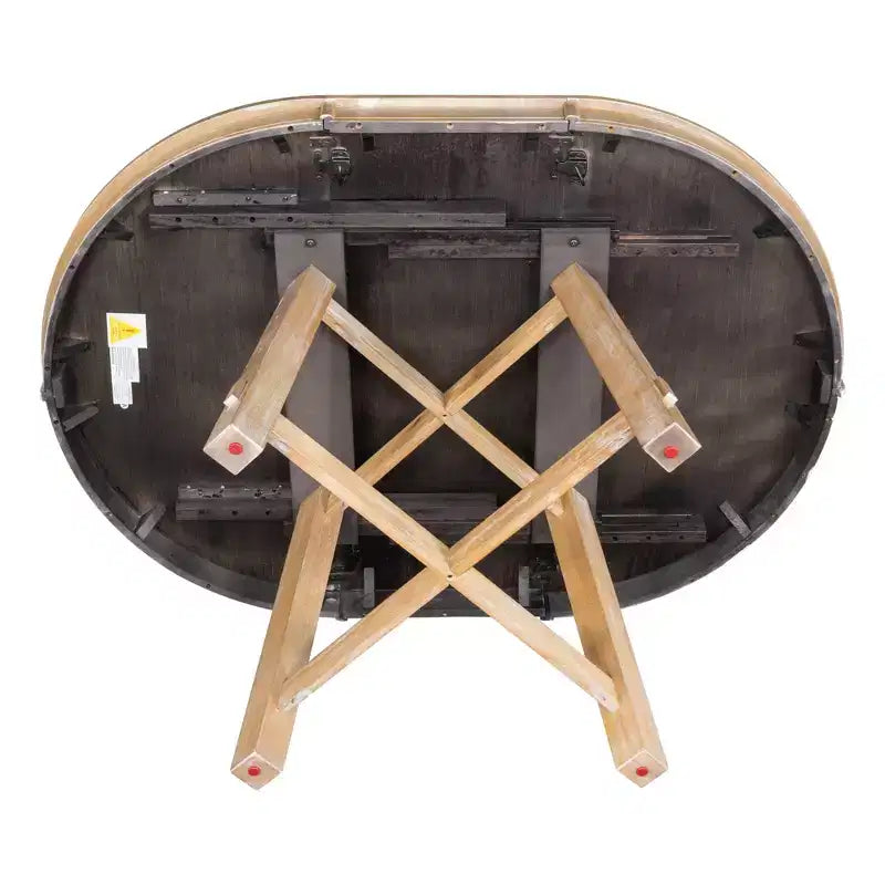 Tavolo da pranzo rotondo allungabile stile rustico con base a X e prolunga da 40 cm – 6 posti a sedere