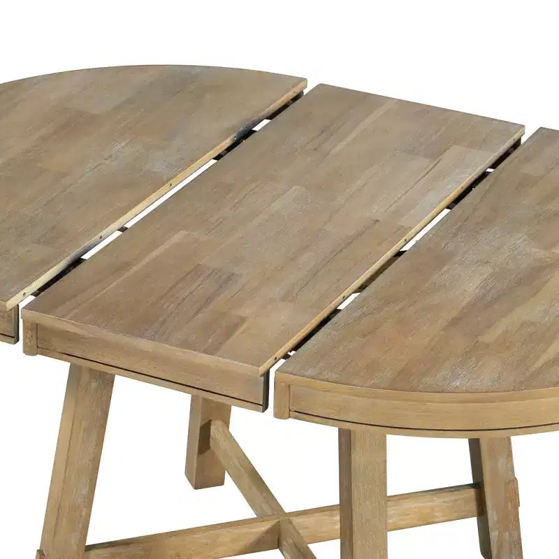 Tavolo da pranzo rotondo allungabile stile rustico con base a X e prolunga da 40 cm – 6 posti a sedere