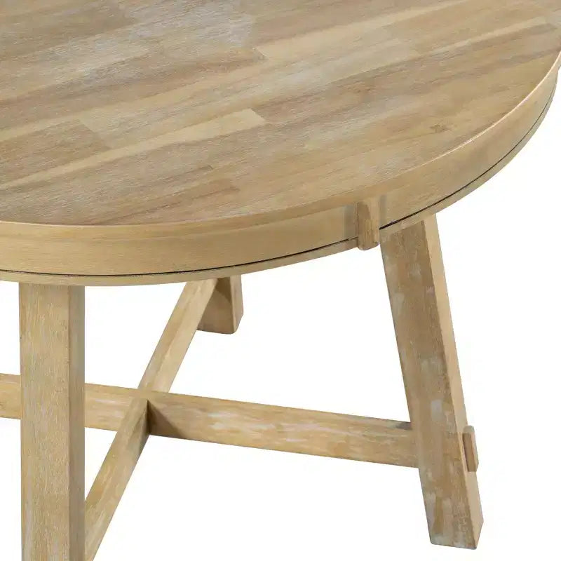 Tavolo da pranzo rotondo allungabile stile rustico con base a X e prolunga da 40 cm – 6 posti a sedere