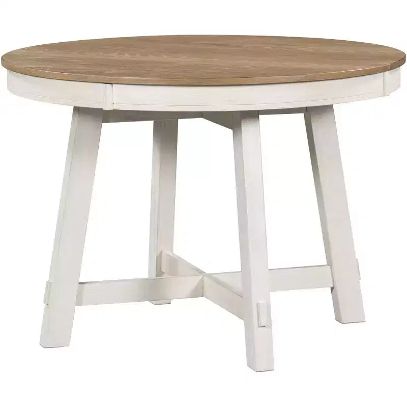 Tavolo da pranzo rotondo allungabile stile rustico con base a X e prolunga da 40 cm – 6 posti a sedere
