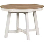 Tavolo da pranzo rotondo allungabile stile rustico con base a X e prolunga da 40 cm – 6 posti a sedere