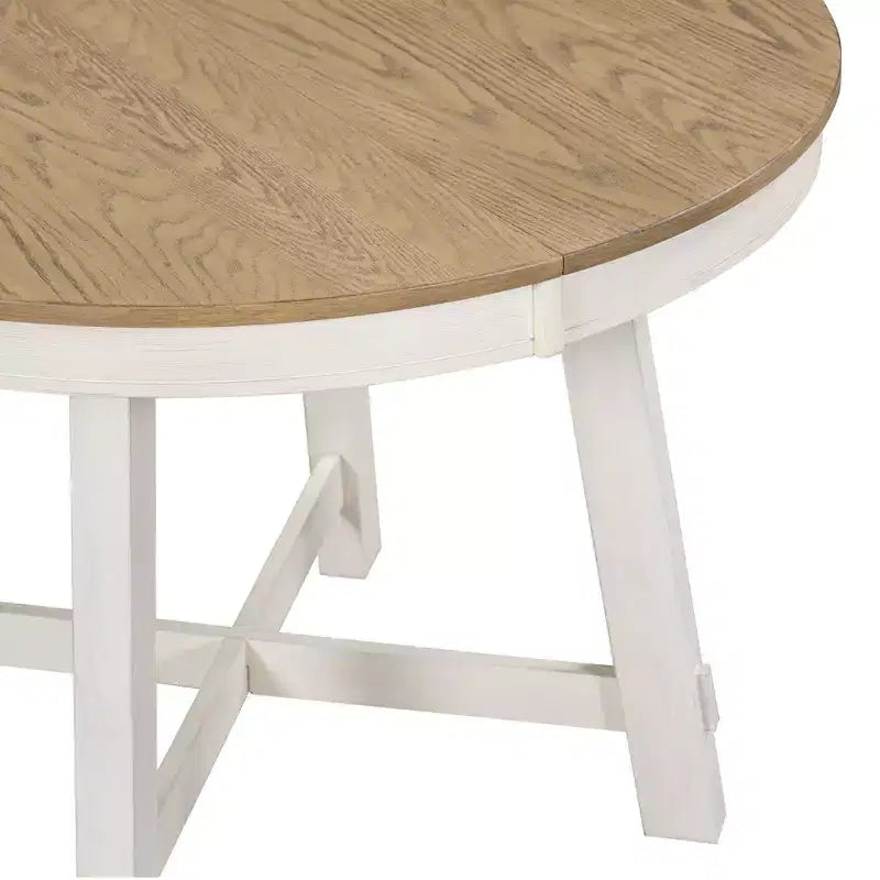 Tavolo da pranzo rotondo allungabile stile rustico con base a X e prolunga da 40 cm – 6 posti a sedere