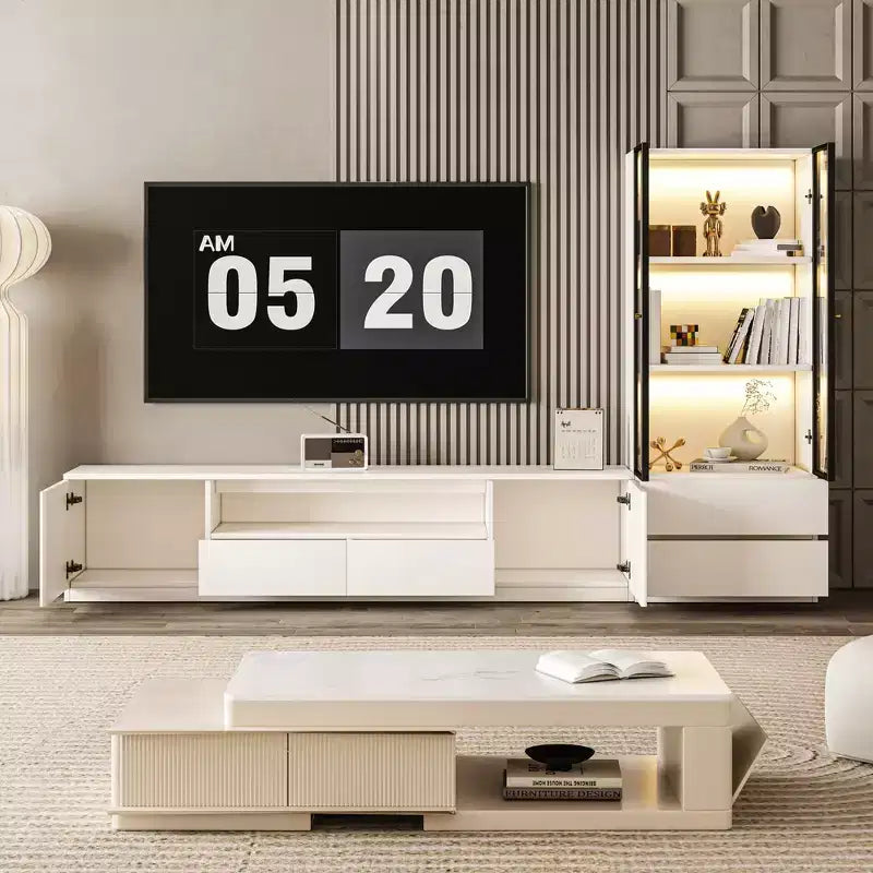 Mobile TV moderno bianco da salotto per TV 85" – Mobile TV, Vetrinetta e Comodino