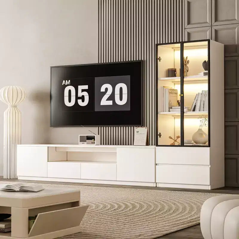 Mobile TV moderno bianco da salotto per TV 85" – Mobile TV, Vetrinetta e Comodino